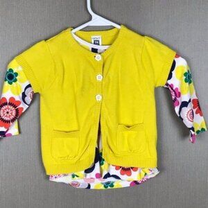 Carters 24M Yellow Cardigan With Floral Long Sleeve Shirt 100% Cotton Toddler Gi